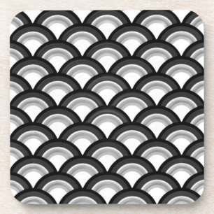 Posavasos Patrón de onda Art Déco - blanco y negro
