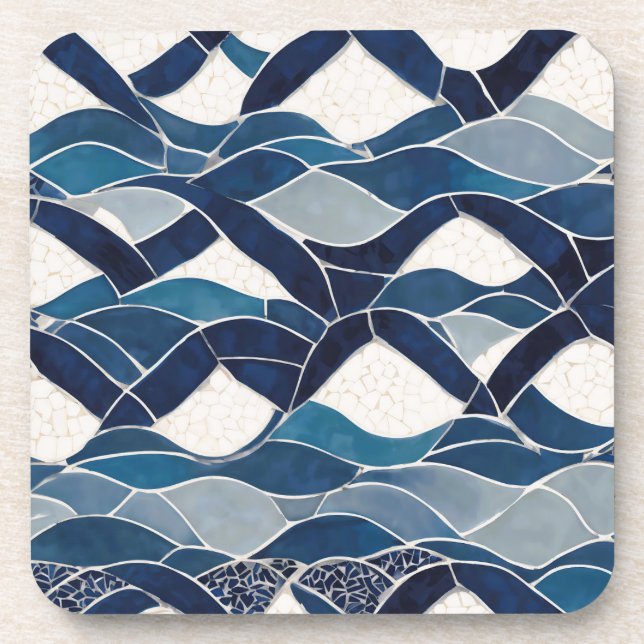 Posavasos Patrón de onda blanca azul 01 (Frente)