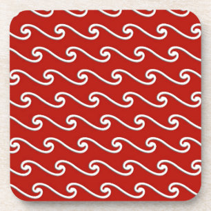Posavasos Patrón de onda chino - blanco sobre rojo profundo