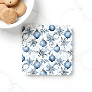 Posavasos Patrón de ornamentos de árbol de Navidad azul vint