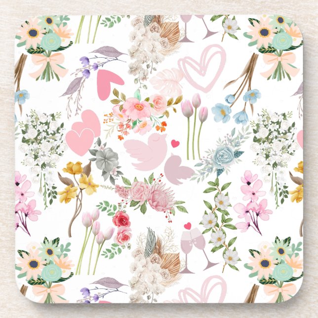 Posavasos Patrón de ornamentos de Boda Pastel 02 (Frente)