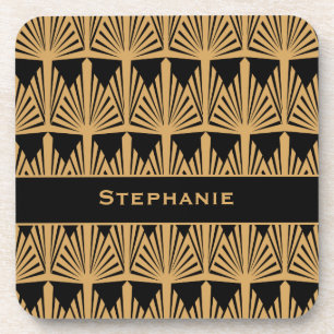Posavasos Patrón de oro personalizado y Art Deco negro