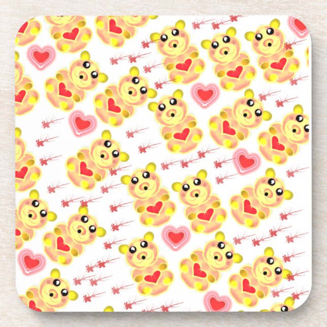 Posavasos Patrón de osito de corazón para guardería (Frente)