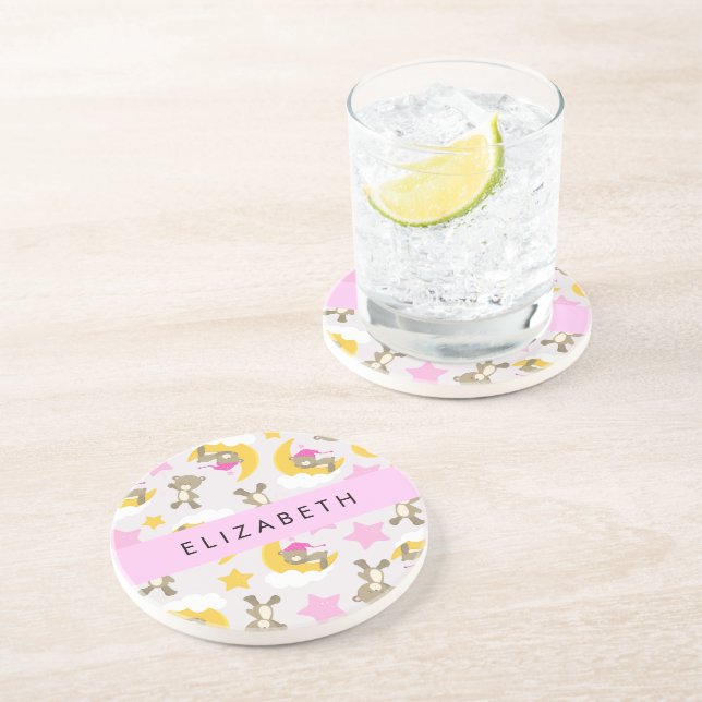 Posavasos Patrón De Osos, Osos De Teddy, Estrellas, Tu Nombr (Lado)