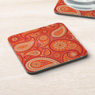 Posavasos Patrón de paisley naranja ornamentado