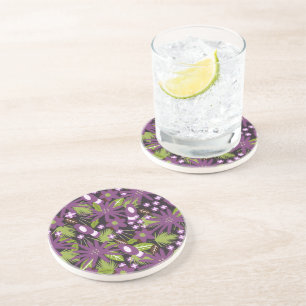 Posavasos Patrón de pájaro de la selva Verde púrpura Tropica