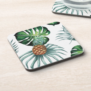 Posavasos Patrón de palma de jungla de acuarela tropical de