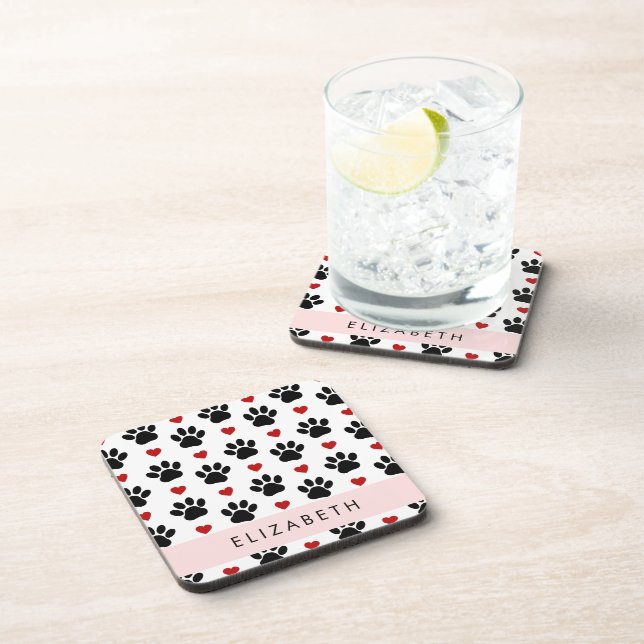 Posavasos Patrón De Patas, Patas Negras, Corazones Rojos, Tu (Lado Derecho)