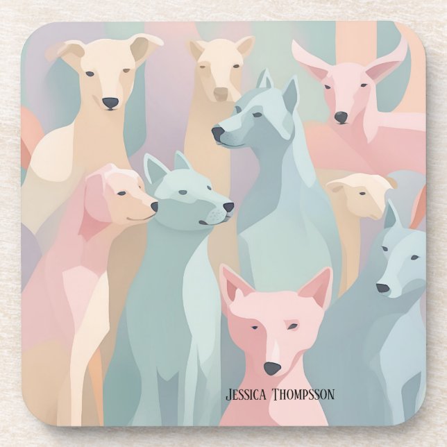 Posavasos Patrón de perro Colores Pastel Ilustracion Minimal (Frente)