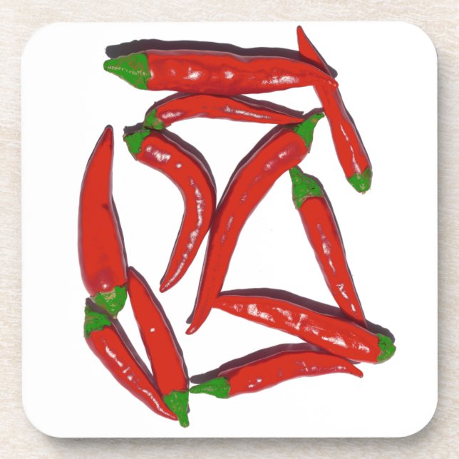 Posavasos Patrón de pimientos de chile rojo caliente (Frente)