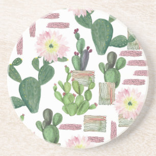 Posavasos Patrón de pintura de color de agua Cactus sin foco