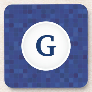 Posavasos Patrón de píxeles de mosaico azul monograma person