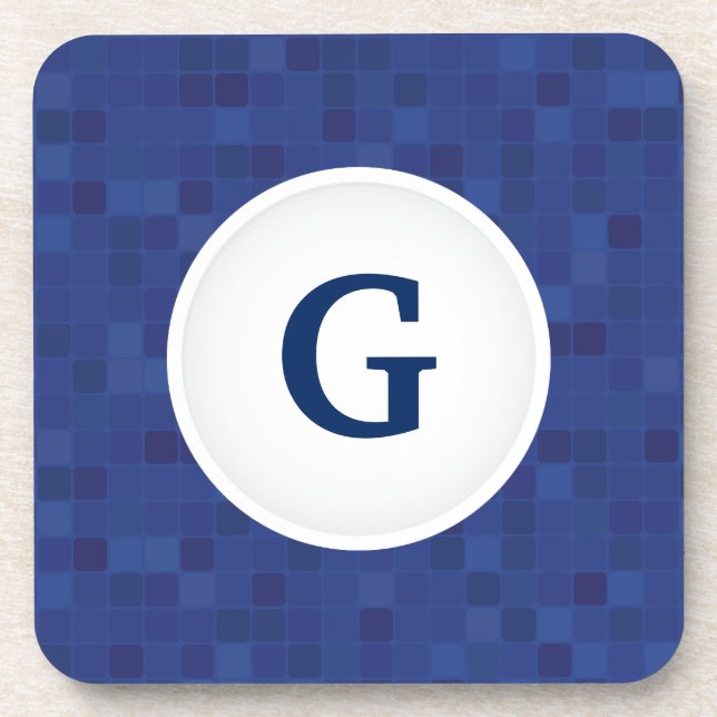 Posavasos Patrón de píxeles de mosaico azul monograma person (Frente)