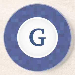 Posavasos Patrón de píxeles de mosaico azul monograma person
