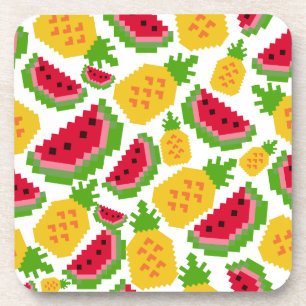 Posavasos Patrón de píxeles de sandía tropical y piña