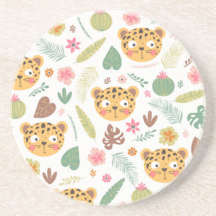 Posavasos Patrón de plantas tropicales de cabeza de leopardo