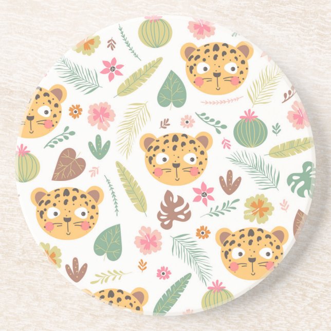 Posavasos Patrón de plantas tropicales de cabeza de leopardo (Frente)