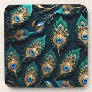 Posavasos Patrón de plumas de papercut Peacock