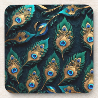 Posavasos Patrón de plumas de papercut Peacock