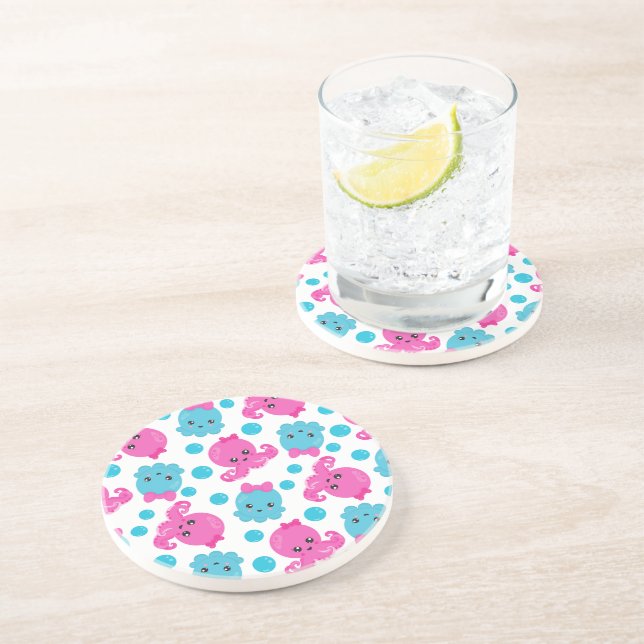 Posavasos Patrón de pulpo, pulpo tórrido, animales marinos (Lado)