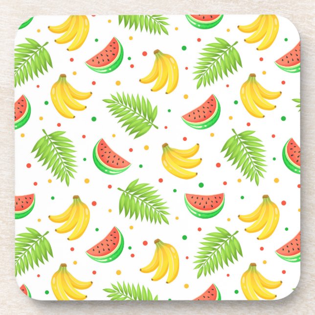Posavasos Patrón de punto de polka de frutas tropicales (Frente)