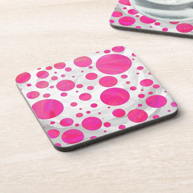 Posavasos Patrón de punto de polka de pasión rosa (Lado Izquierdo)