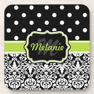 Posavasos Patrón de puntos de Polka de Damask Monogramado Ve