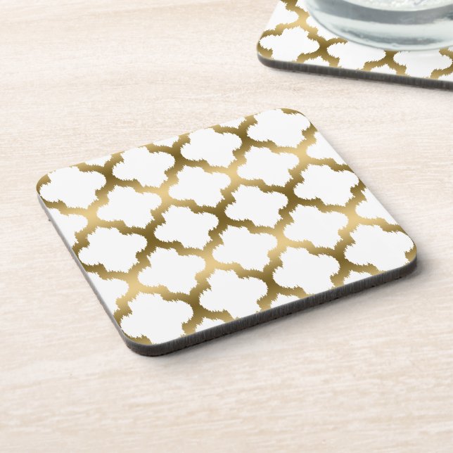 Posavasos Patrón De Quatrefoil De Ikat Blanco Y Oro (Lado Izquierdo)
