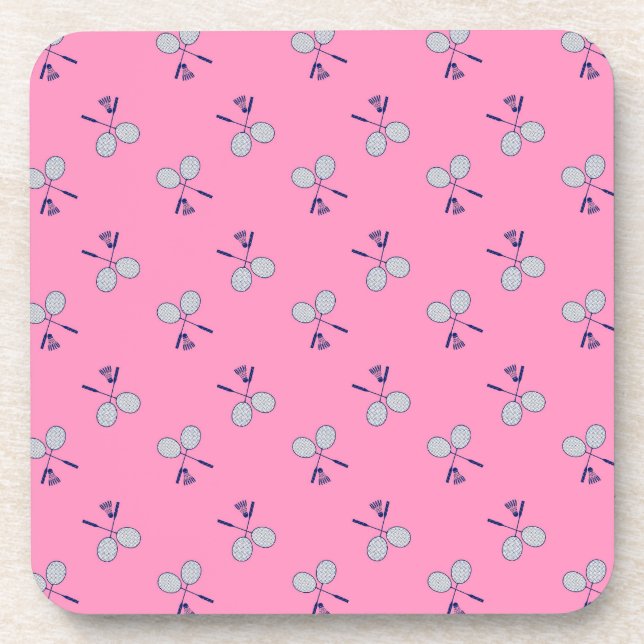 Posavasos Patrón de racquet de Badminton rosa (Frente)
