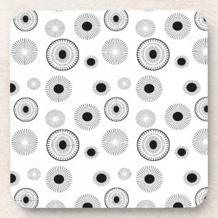 Posavasos Patrón de ráfagas circulares - Blanco y negro