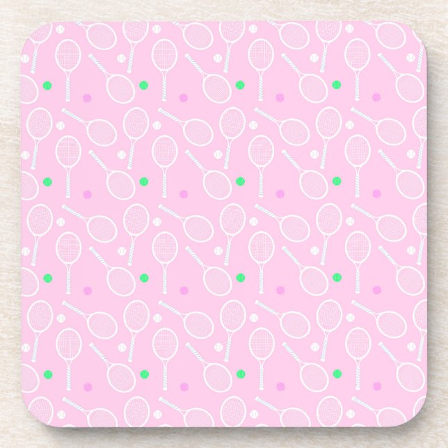 Posavasos Patrón de raqueta de tenis Fiesta rosa pastel (Frente)
