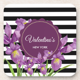Posavasos Patrón de rayas blancas negras de iris morado