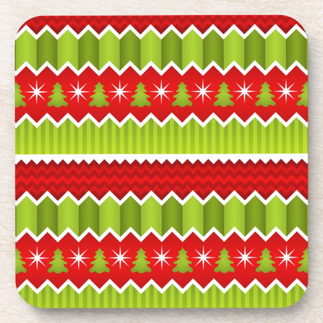 Posavasos Patrón De Rayas De Chevron Rojo Y Verde navidad (Frente)