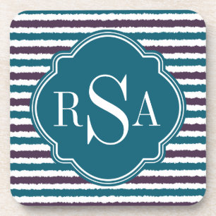 Posavasos Patrón de rayas de ikat Verde azuladas púrpura mon