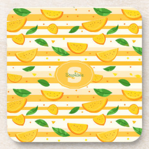 Posavasos Patrón de rebanada de Naranja con hojas verdes