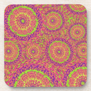 Posavasos Patrón de remolino de mandala neón psicodélico
