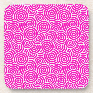 Posavasos Patrón de remolino japonés - rosa fucsia y blanco