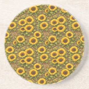 Posavasos Patrón de repetición sin fisuras de girasol brilla
