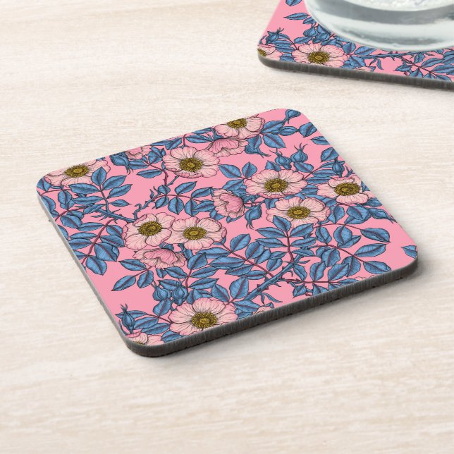 Posavasos Patrón de rosa de perro (Lado Izquierdo)