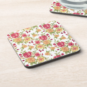 Posavasos Patrón de rosas y capullos de rosa rojas y amarill