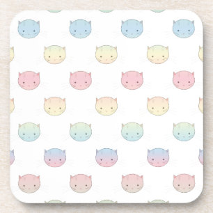 Posavasos Patrón de rostros de gato kitty pastel