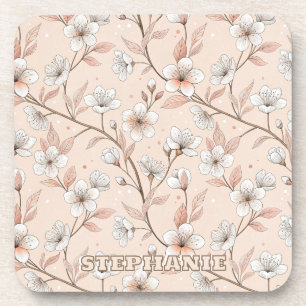 Posavasos Patrón de Sakura con flores de cerezo rosa sobre r