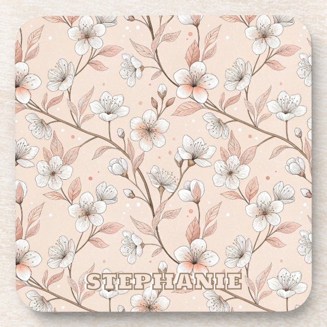 Posavasos Patrón de Sakura con flores de cerezo rosa sobre r (Frente)
