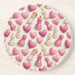 Posavasos Patrón de San Valentín Ajedrez y Corazones
