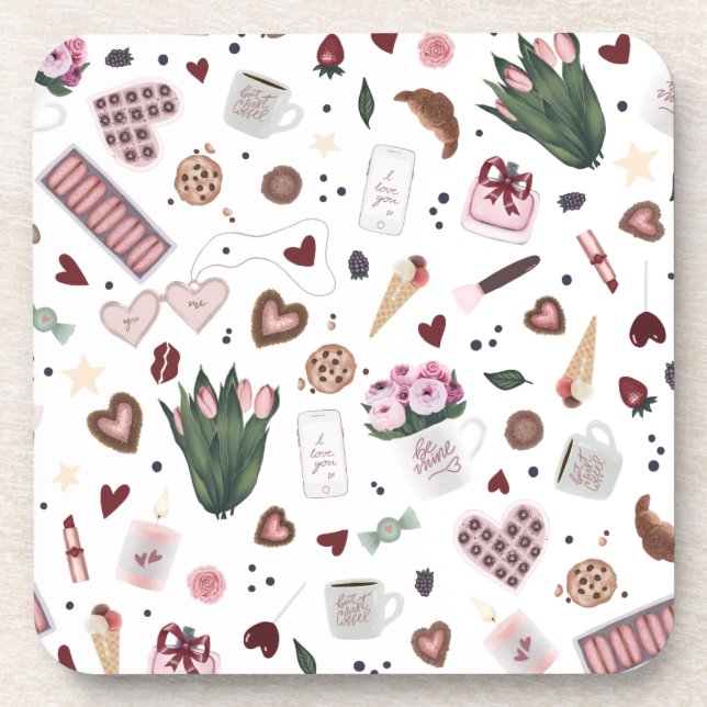 Posavasos Patrón de San Valentín dibujado a mano (Frente)