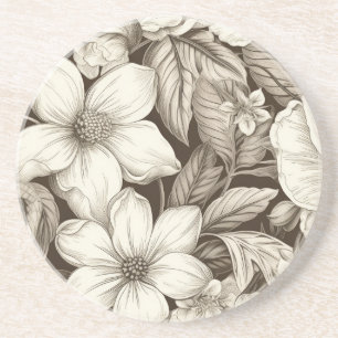 Posavasos Patrón de Sepia Floral Vintage (6)