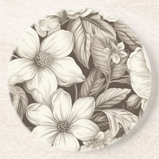 Posavasos Patrón de Sepia Floral Vintage (6) (Frente)
