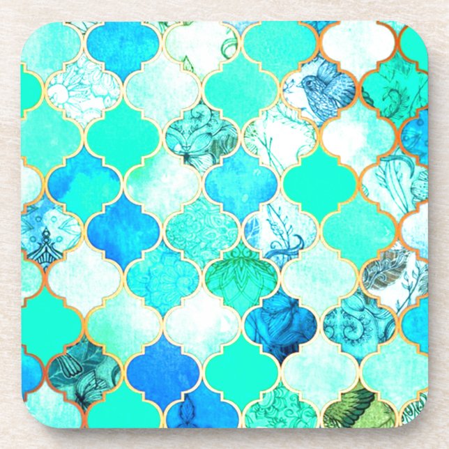 Posavasos Patrón de sirena verde azul, verde azulado, dorado (Frente)
