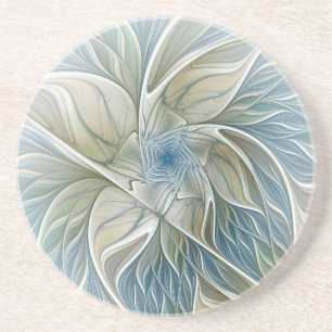 Posavasos Patrón de sueño floral abstracto azul caqui fracta