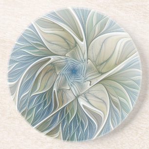 Posavasos Patrón de sueño floral abstracto azul caqui fracta
